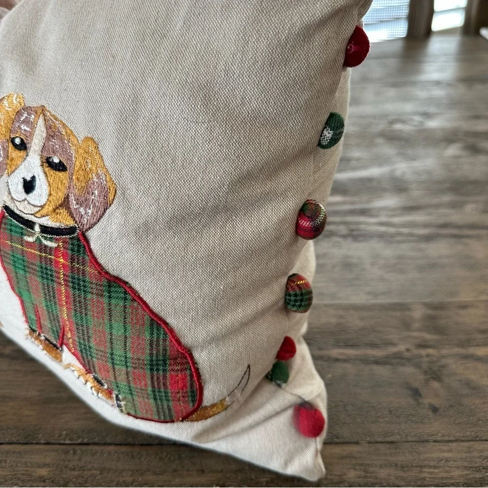 Pier 1 One Rectangular Christmas Dogs‎ Pillow Home Decor Holiday Embroidered